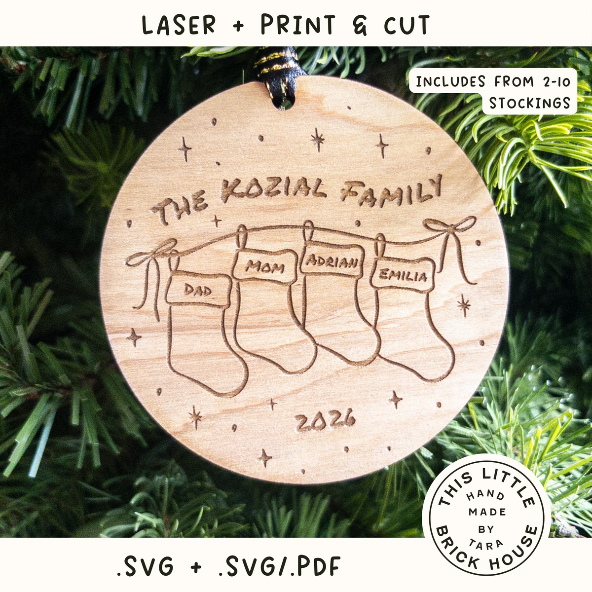 Family Christmas Stockings Ornament SVG | Laser Cut Holiday Name Tag File | Glowforge xTool DIY Gift 2026 Digital File (Copy)