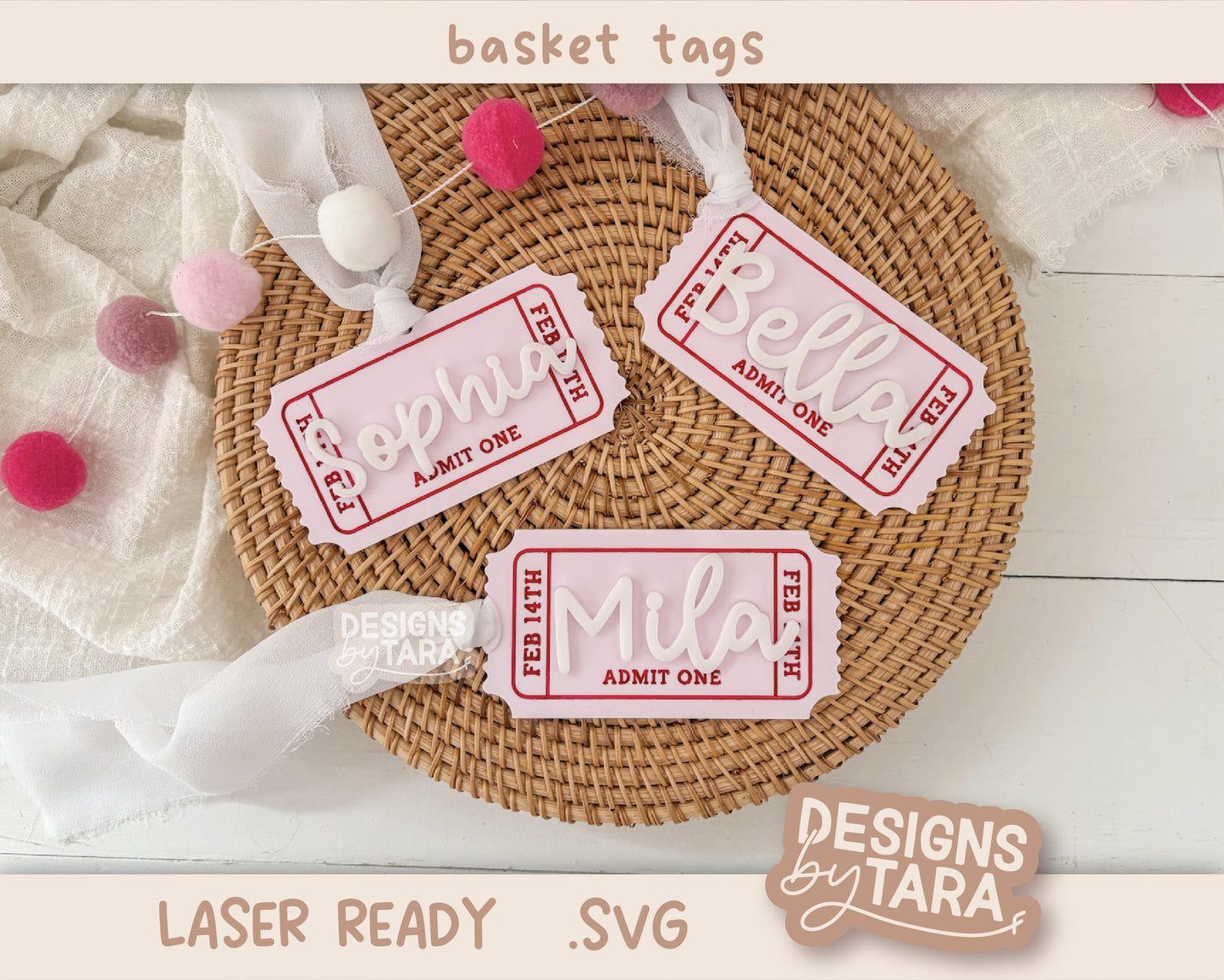 SVG Valentine's Day tag ticket admit one - valentines basket tag name valentines day laser cut file - laser ready laser engrave - glowforge