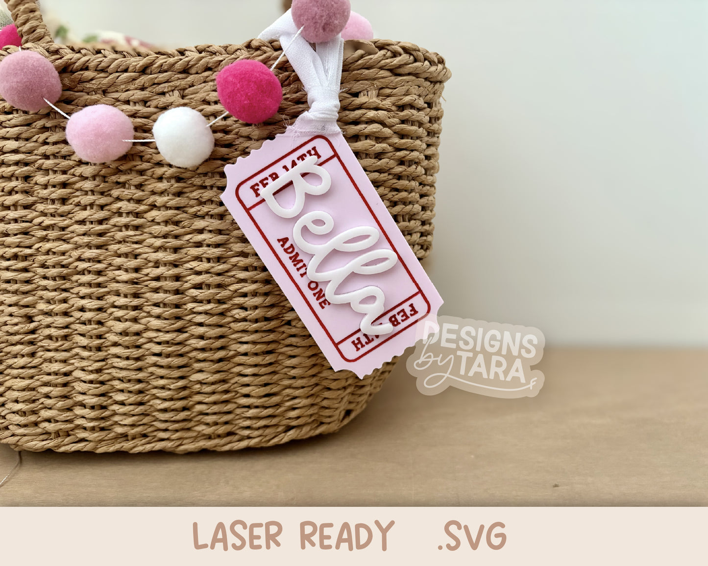 SVG Valentine's Day tag ticket admit one - valentines basket tag name valentines day laser cut file - laser ready laser engrave - glowforge