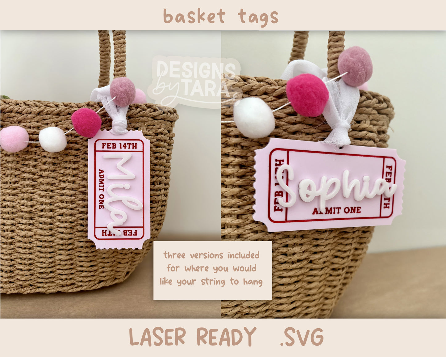 SVG Valentine's Day tag ticket admit one - valentines basket tag name valentines day laser cut file - laser ready laser engrave - glowforge