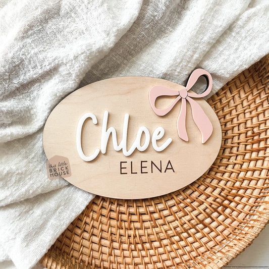 Newborn Name Announcement sign - hospital picture baby girl bow