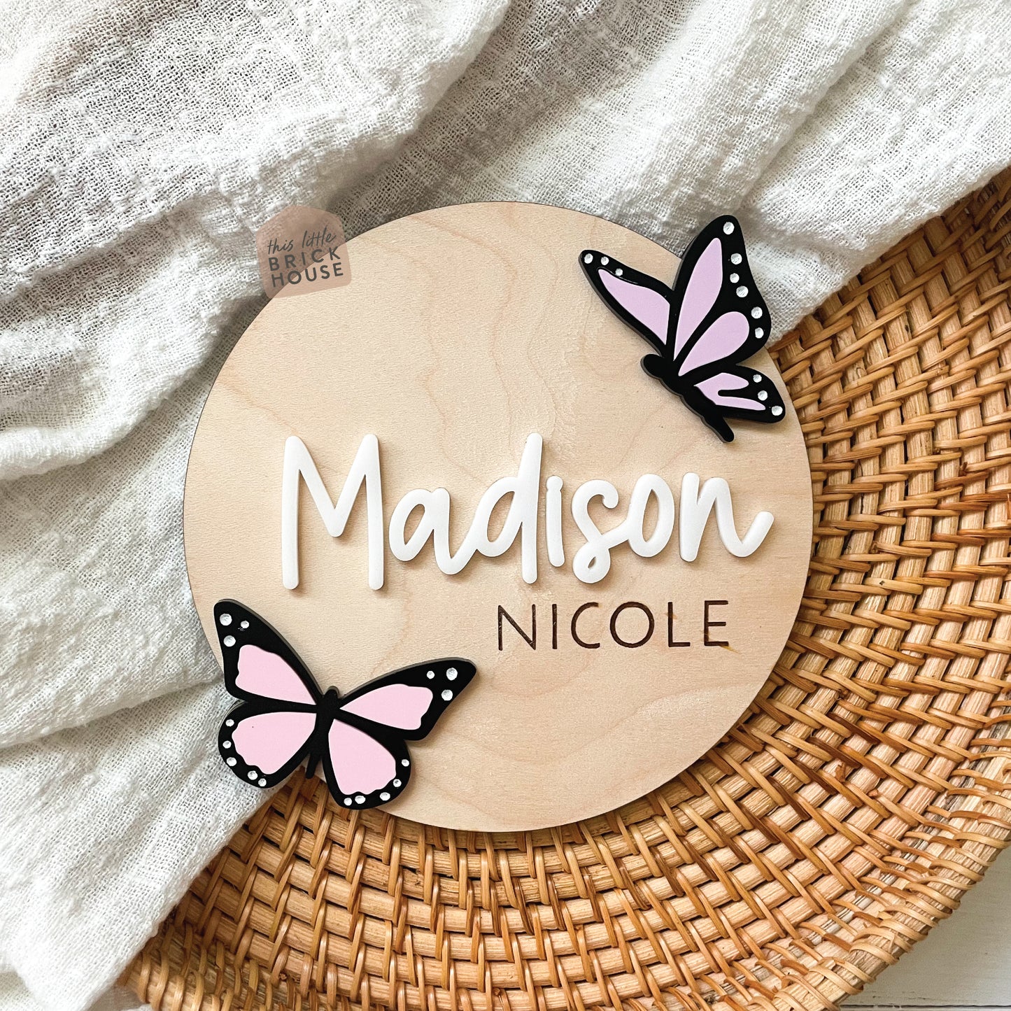 Newborn Name Announcement sign - hospital picture baby girl butterfly