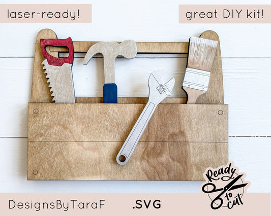 SVG DIY kit fathers day tools tool box - gift worlds best dad - glowforge, commercial cut file, hand lettered, instant download, laser ready