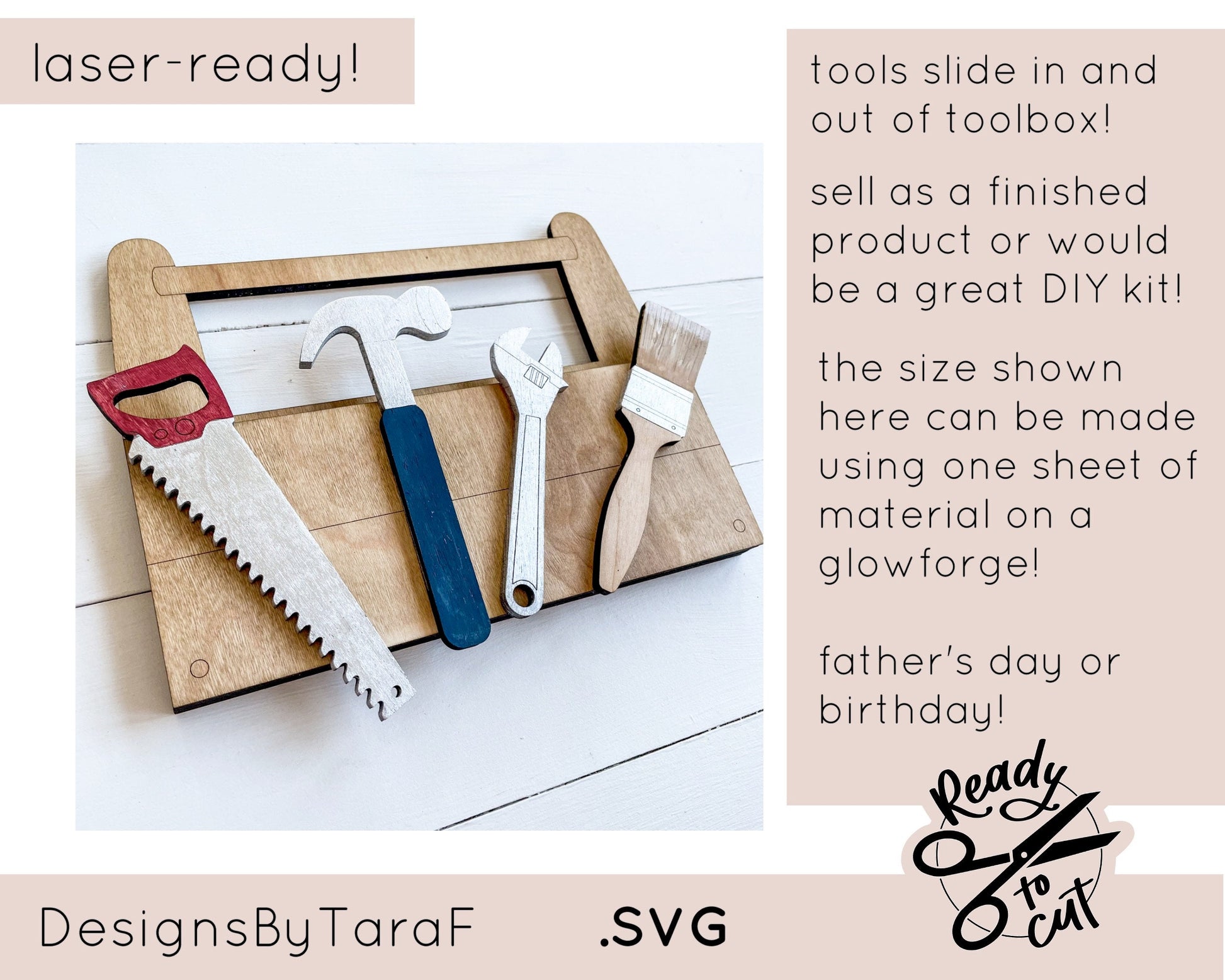 SVG DIY kit fathers day tools tool box - gift worlds best dad - glowforge, commercial cut file, hand lettered, instant download, laser ready