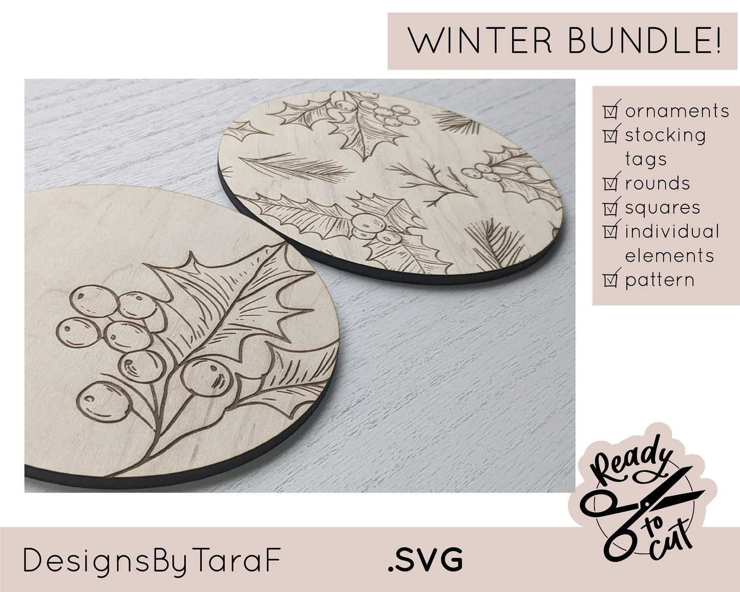 WINTER BUNDLE christmas holly pine leaves floral SVG, glowforge file, laser cut files, glowforge svg, laser file, svg file