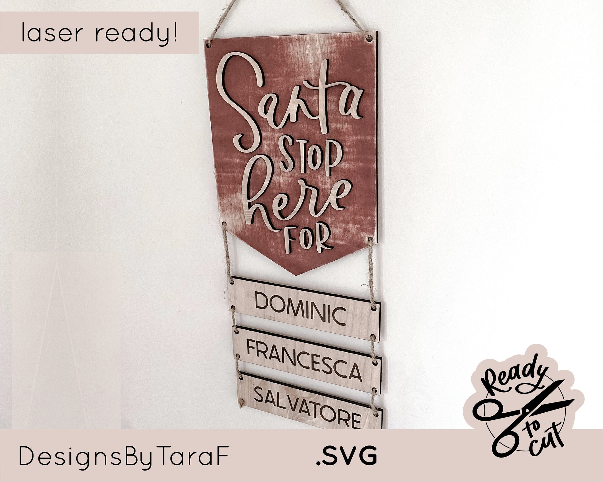 SVG Santa stop here Christmas decor sign names - glowforge laser file, SVG, laser ready vector