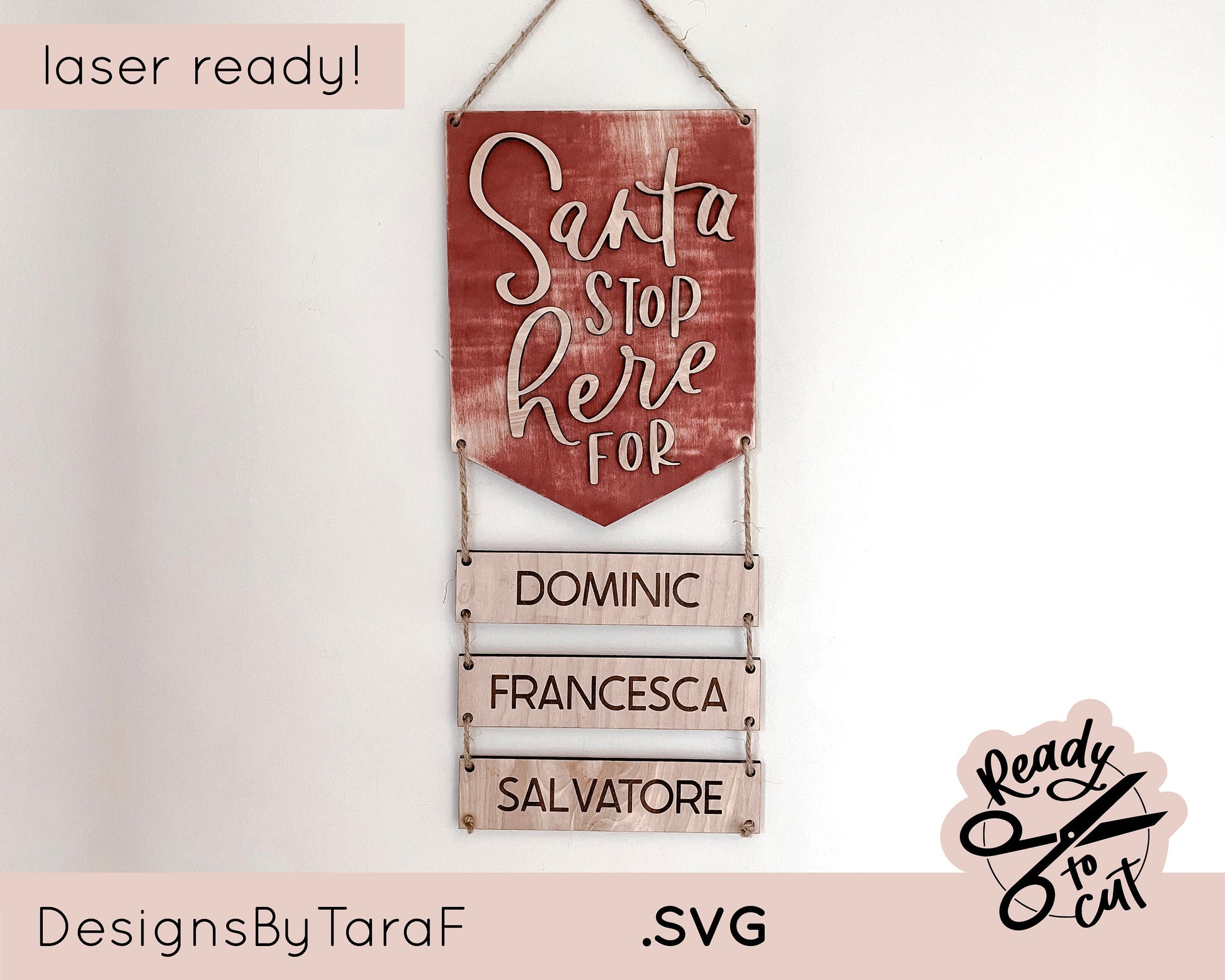 SVG Santa stop here Christmas decor sign names - glowforge laser file, SVG, laser ready vector