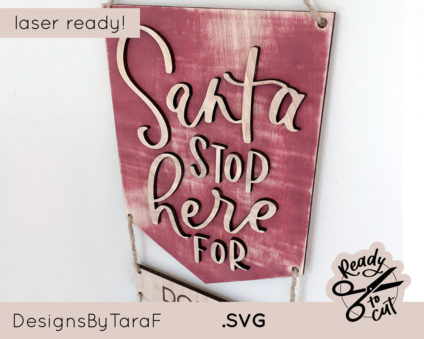 SVG Santa stop here Christmas decor sign names - glowforge laser file, SVG, laser ready vector
