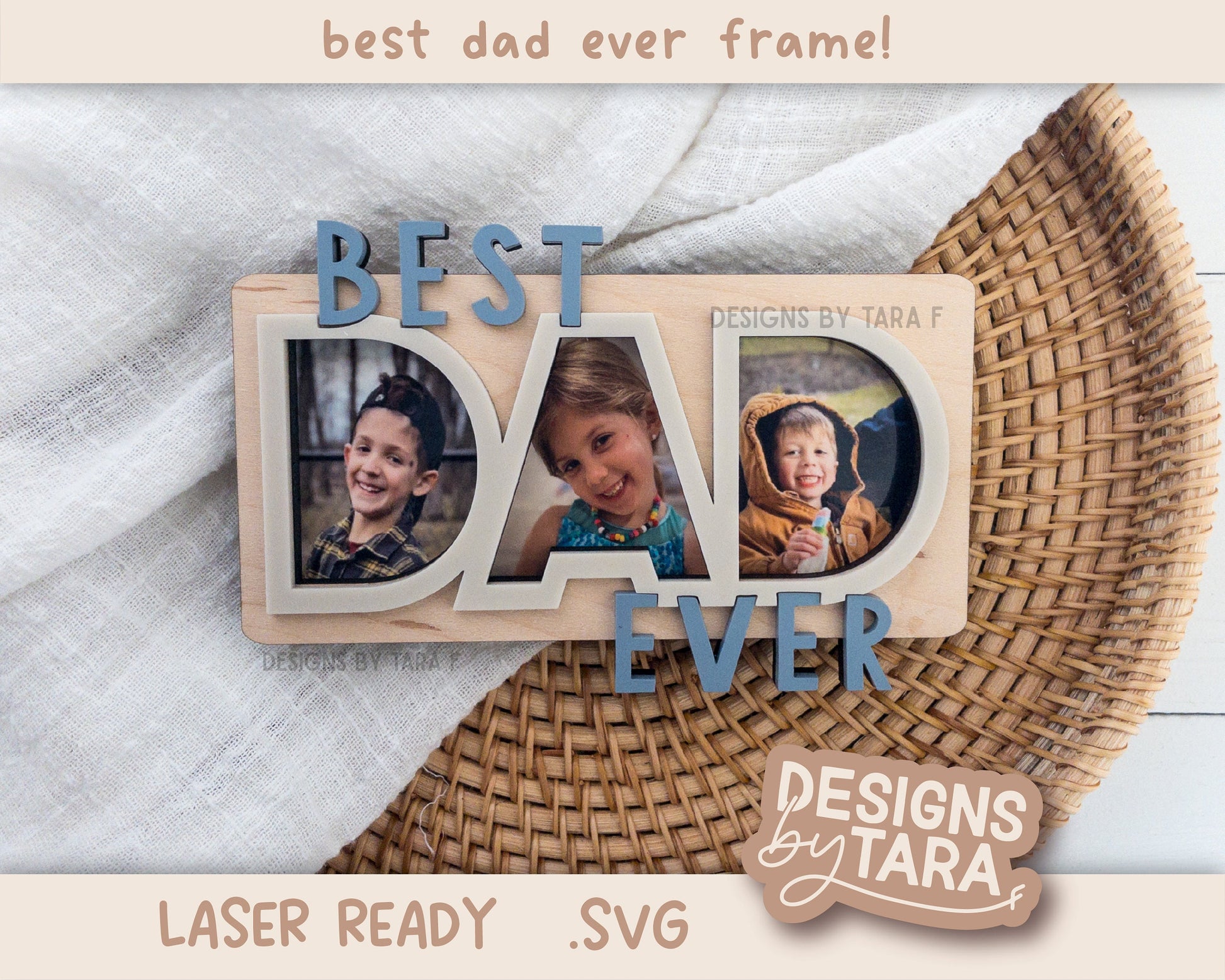 SVG Laser dad fathers day, best dad ever frame gift for him magnet fridge picture frame file glowforge, laser ready