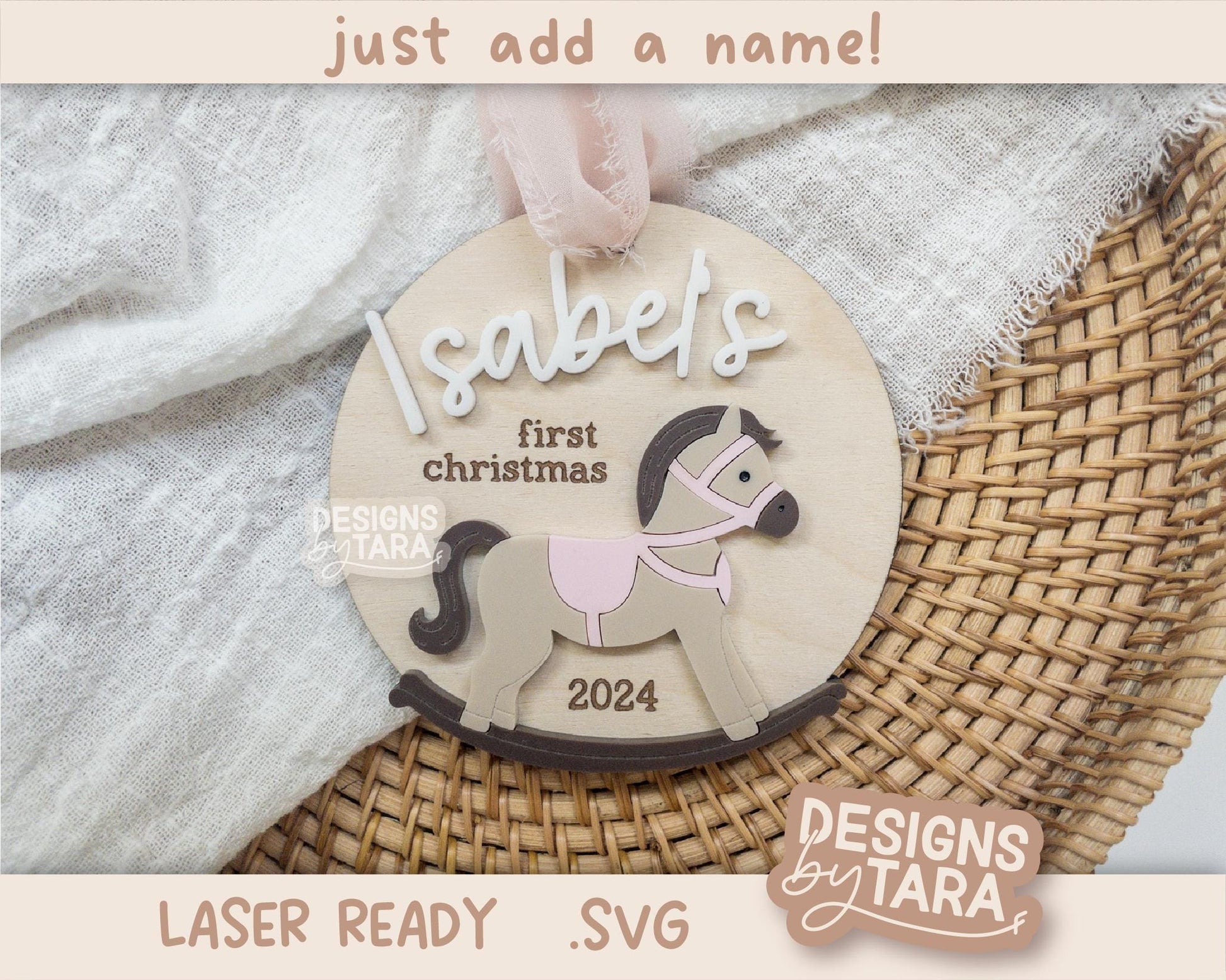 SVG ornament babys first Christmas laser file horse baby ornament Christmas laser, glowforge laser file Christmas svg baby first ornament