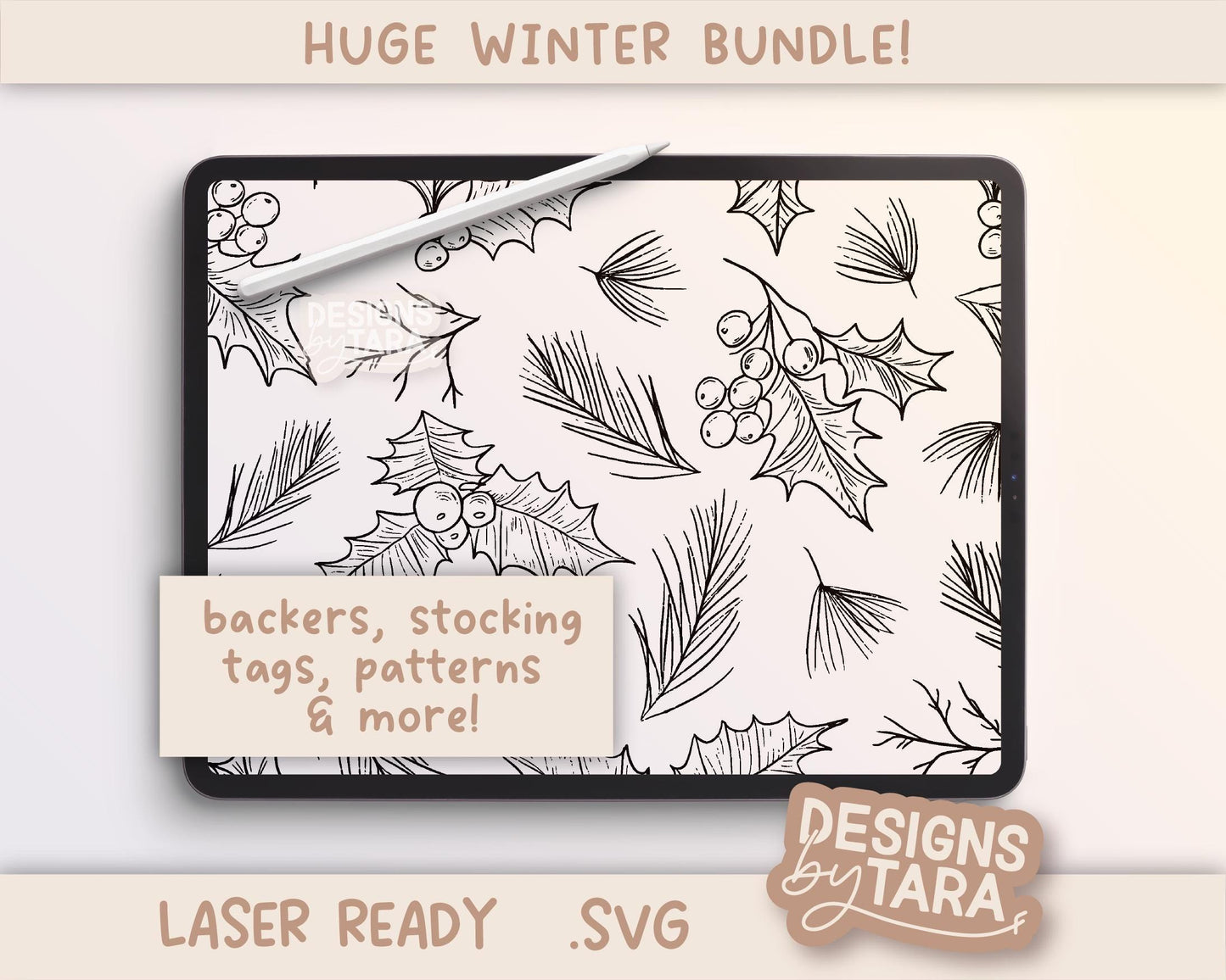 WINTER BUNDLE christmas holly pine leaves floral SVG, glowforge file, laser cut files, glowforge svg, laser file, svg file
