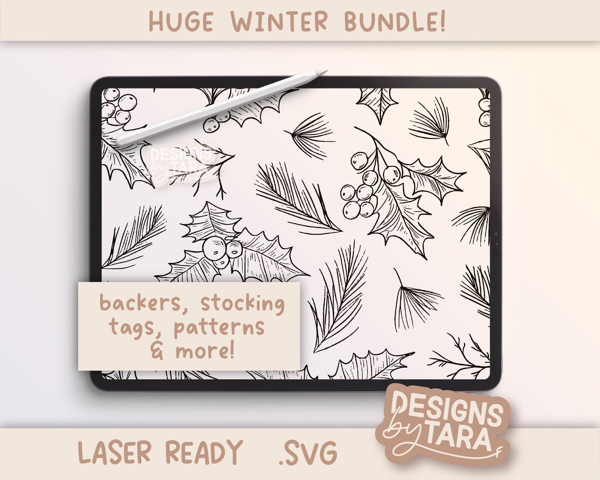 WINTER BUNDLE christmas holly pine leaves floral SVG, glowforge file, laser cut files, glowforge svg, laser file, svg file