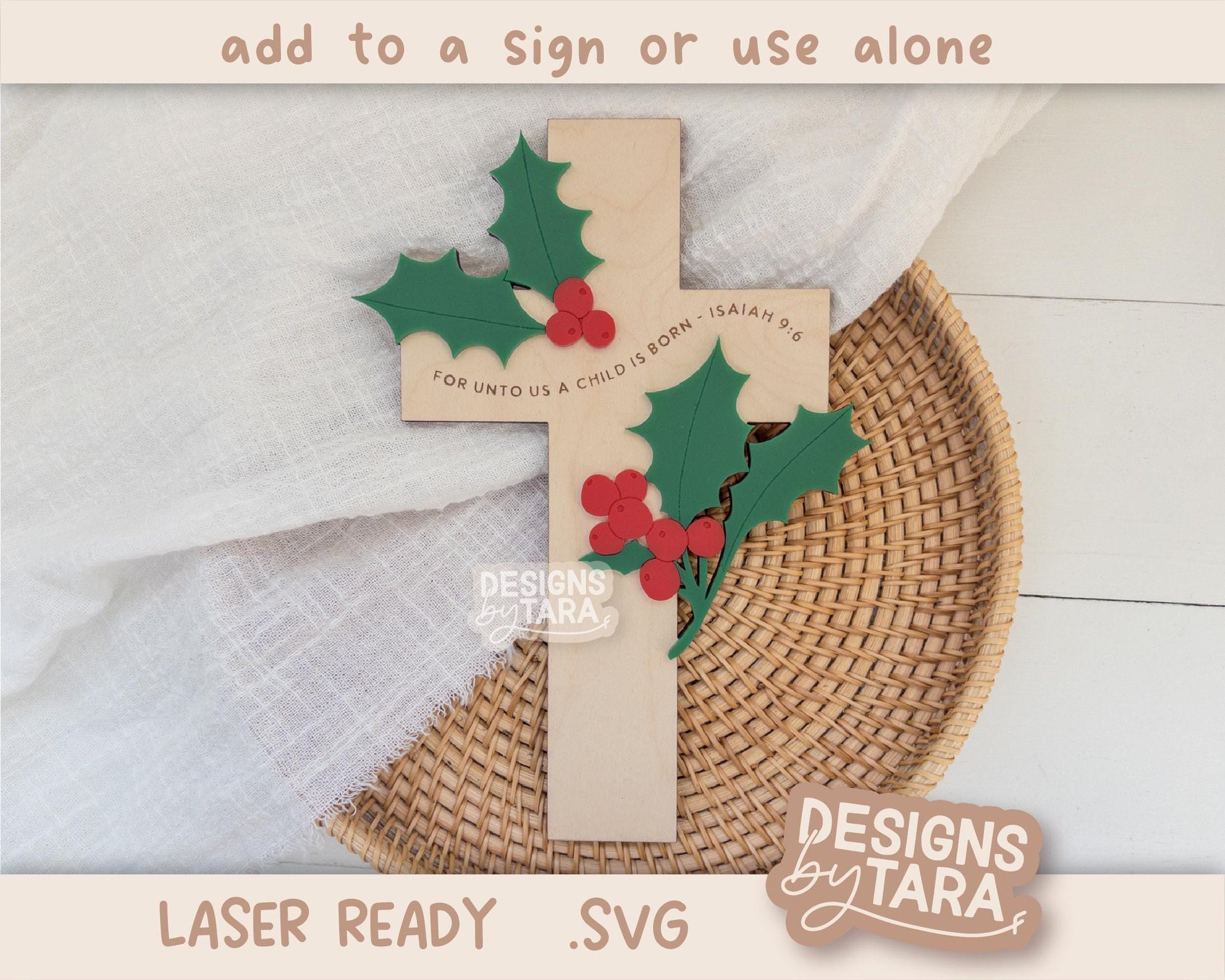 SVG cross christmas religious holy holly leaf laser file Christmas laser, glowforge laser Christmas svg