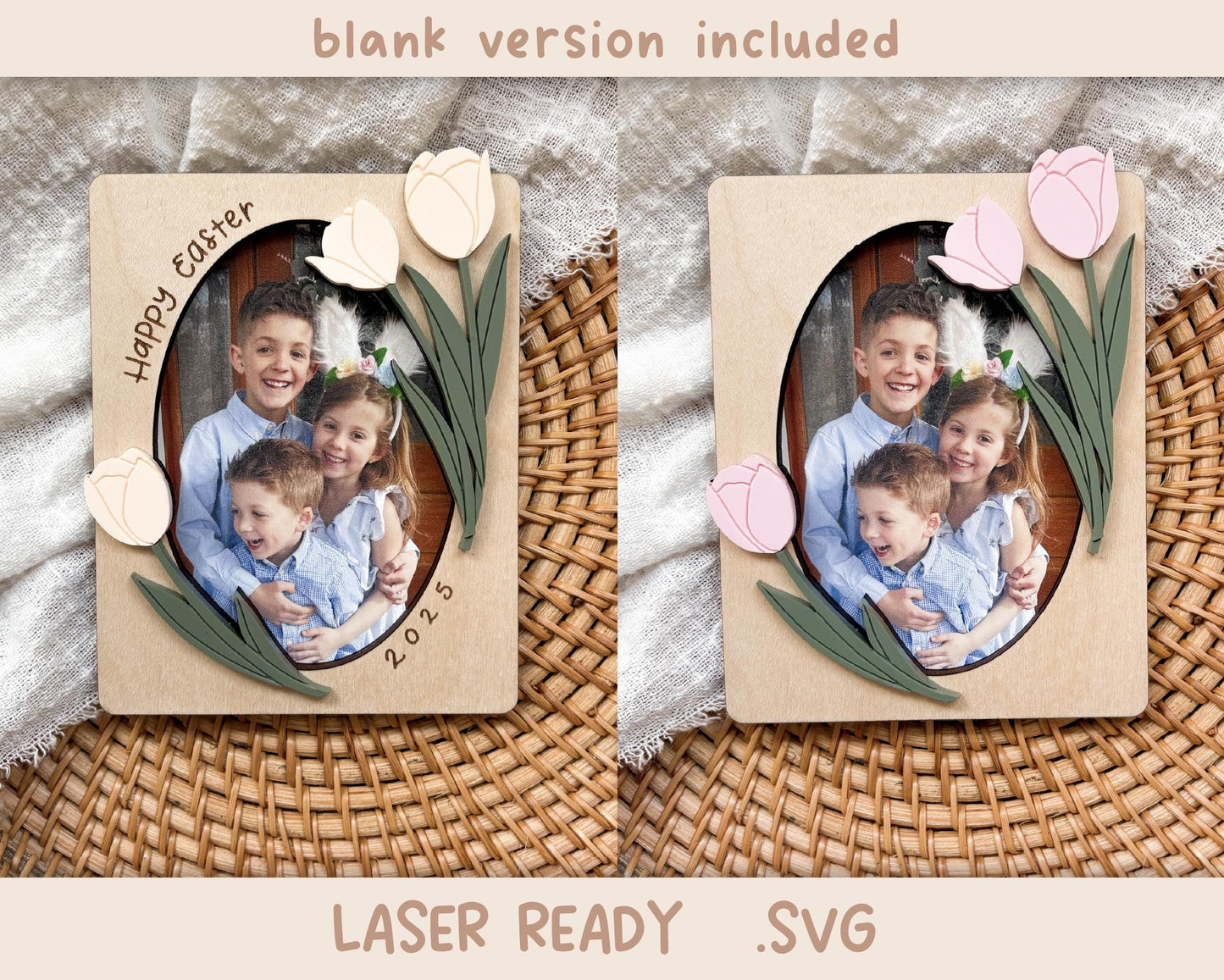 SVG tulip easter frame fridge magnet - custom Easter gift - shappy easter frame - glowforge, laser ready, laser file
