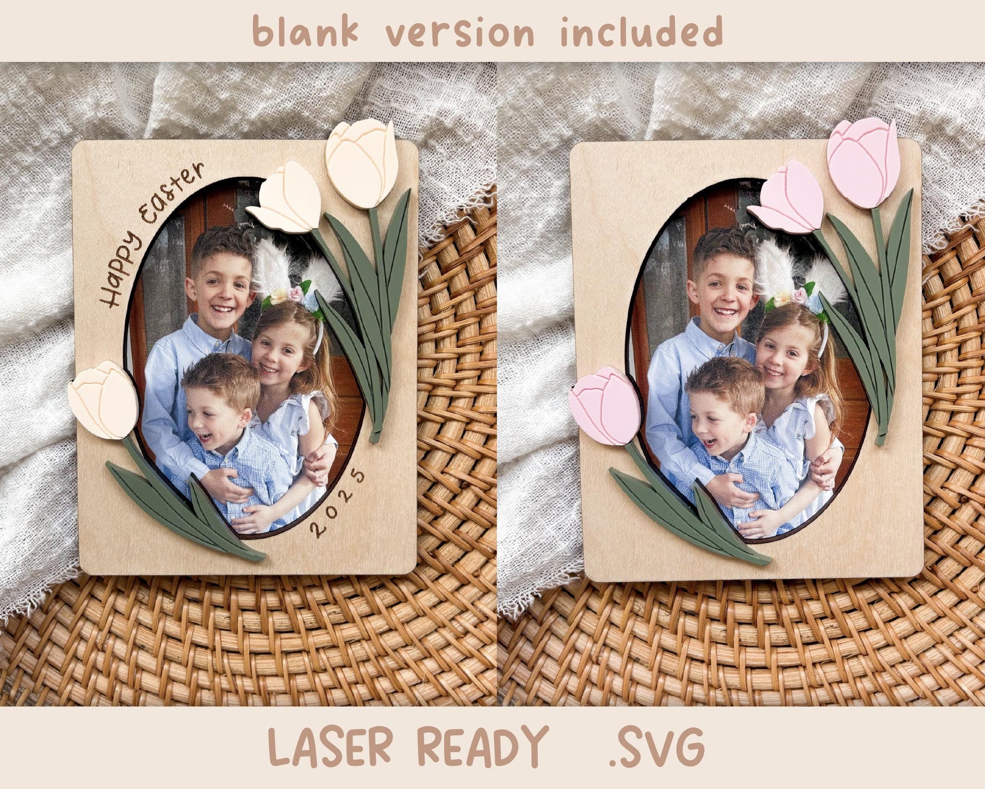 SVG tulip easter frame fridge magnet - custom Easter gift - shappy easter frame - glowforge, laser ready, laser file