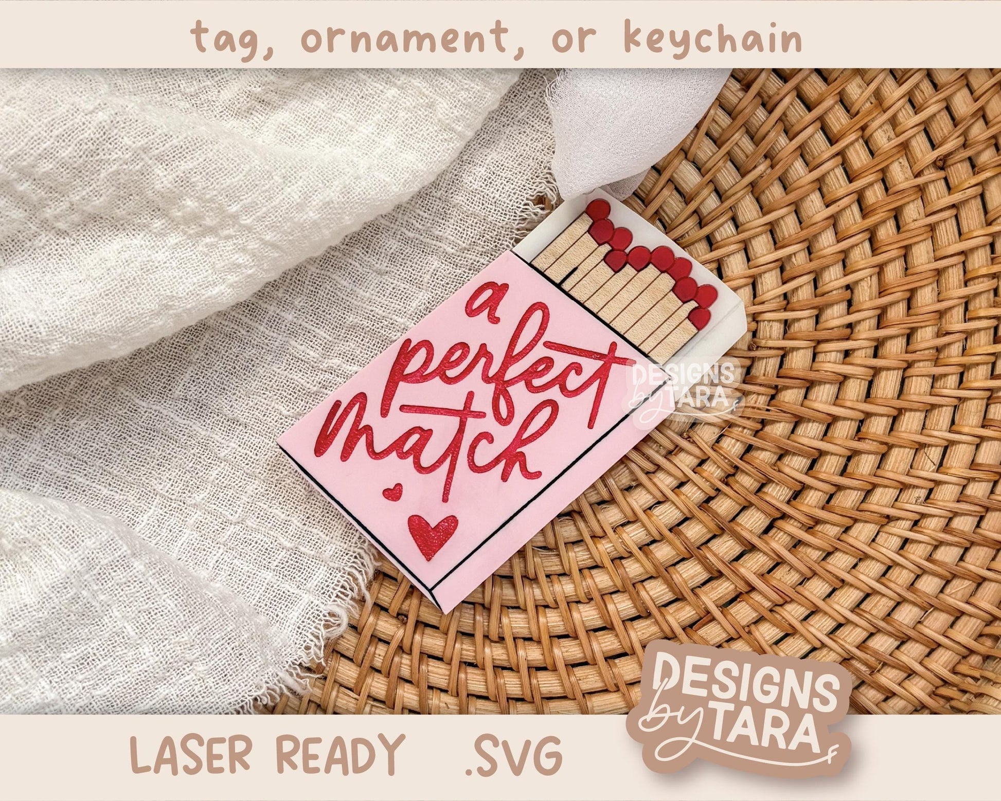 SVG Valentine's Day a perfect match couple tag Christmas ornament - valentines day laser cut file - laser ready laser engrave - glowforge
