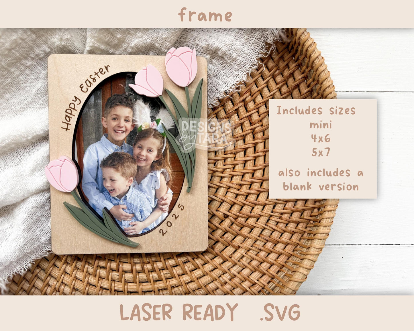 SVG tulip easter frame fridge magnet - custom Easter gift - shappy easter frame - glowforge, laser ready, laser file