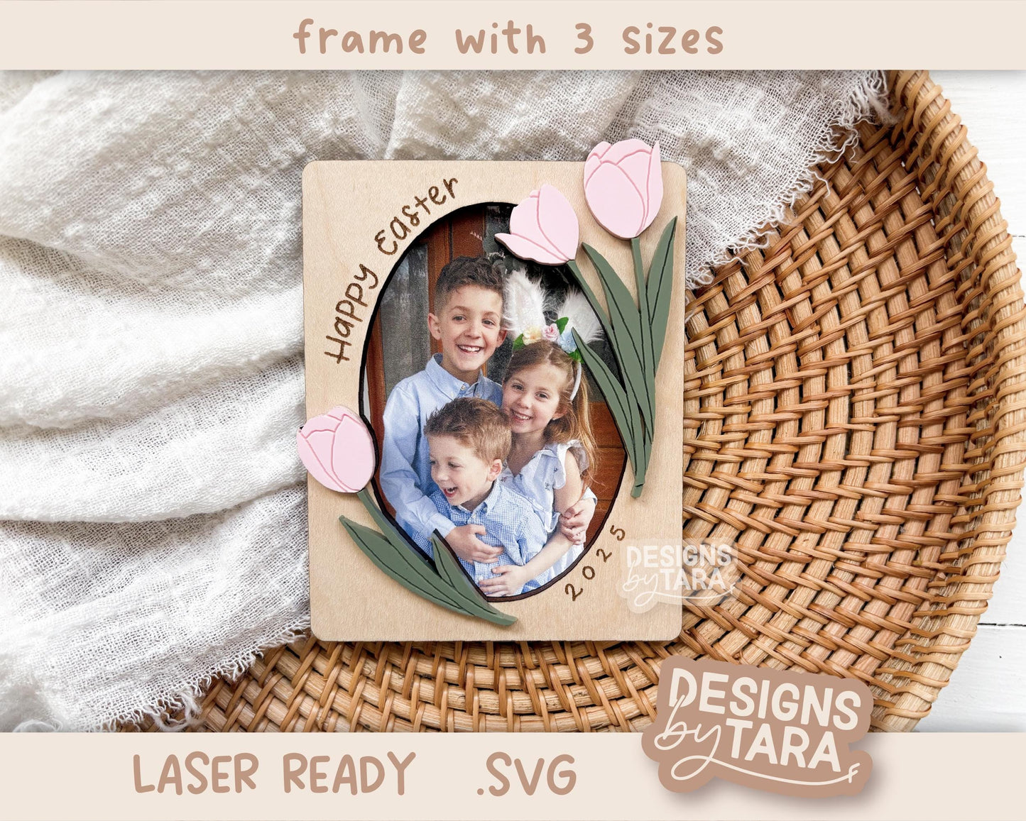 SVG tulip easter frame fridge magnet - custom Easter gift - shappy easter frame - glowforge, laser ready, laser file