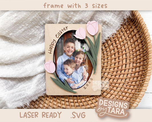 SVG tulip easter frame fridge magnet - custom Easter gift - shappy easter frame - glowforge, laser ready, laser file