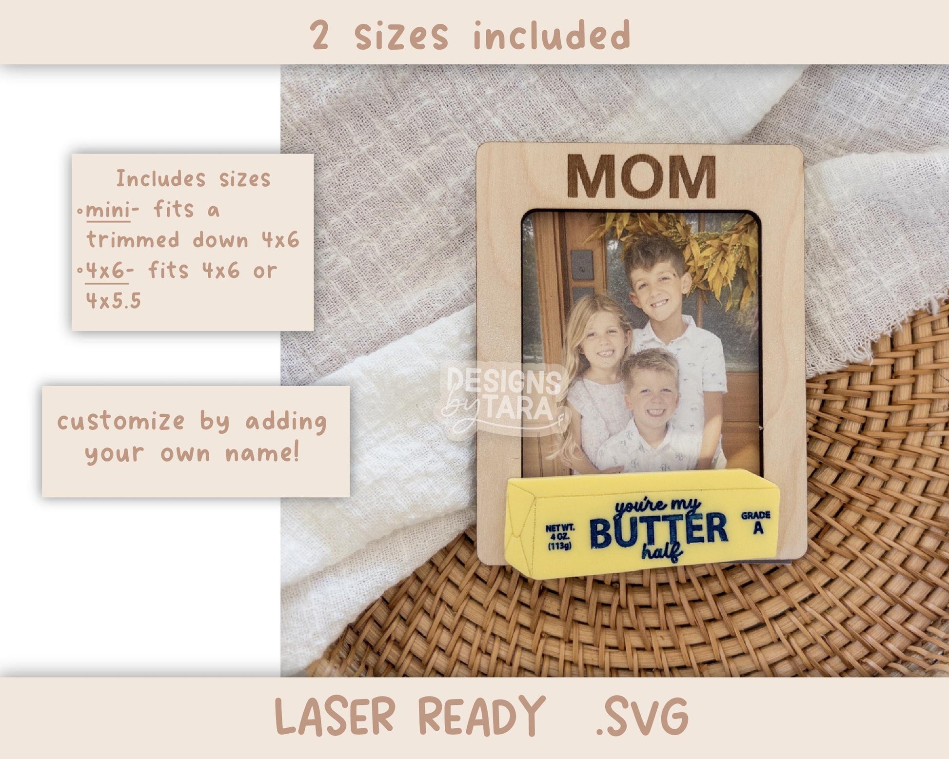 SVG Laser mothers day best mom ever butter frame gift for her magnet fridge picture frame file, gift for grandma file glowforge, laser ready