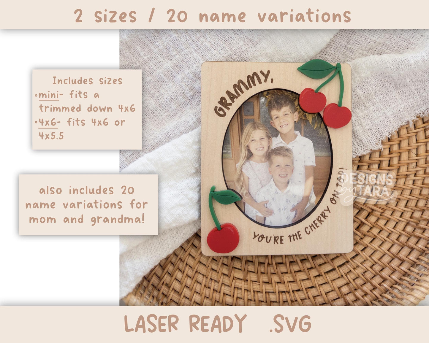 SVG Laser mothers day best mom ever cherry frame gift for her magnet fridge picture frame file, gift for grandma file glowforge, laser ready
