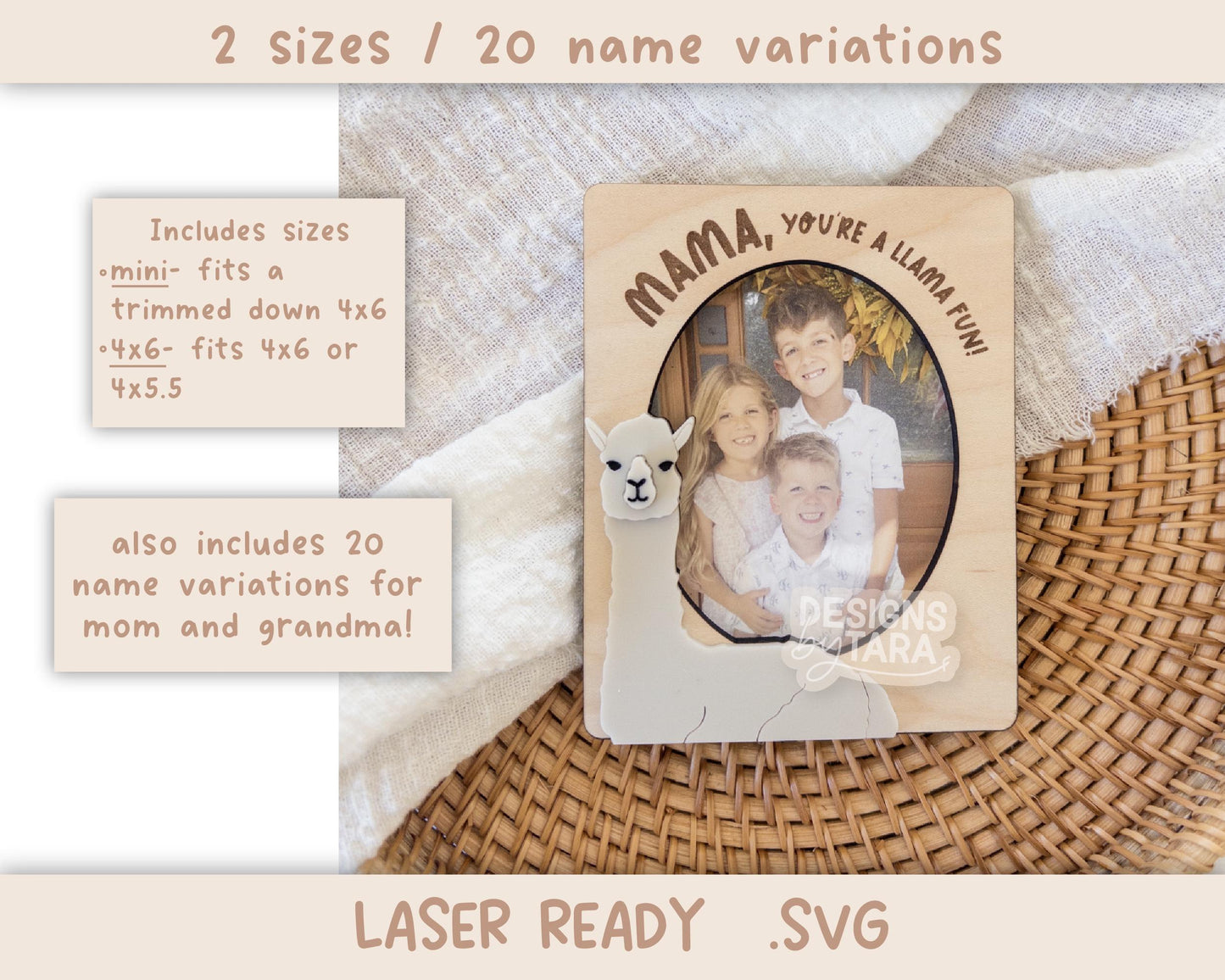 SVG Laser mothers day best mom ever llama frame gift for her magnet fridge picture frame file, gift for grandma file glowforge, laser ready