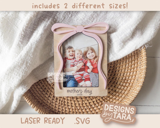 SVG Laser mothers day best mom ever bow frame gift for her magnet fridge picture frame file, gift for grandma file glowforge, laser ready