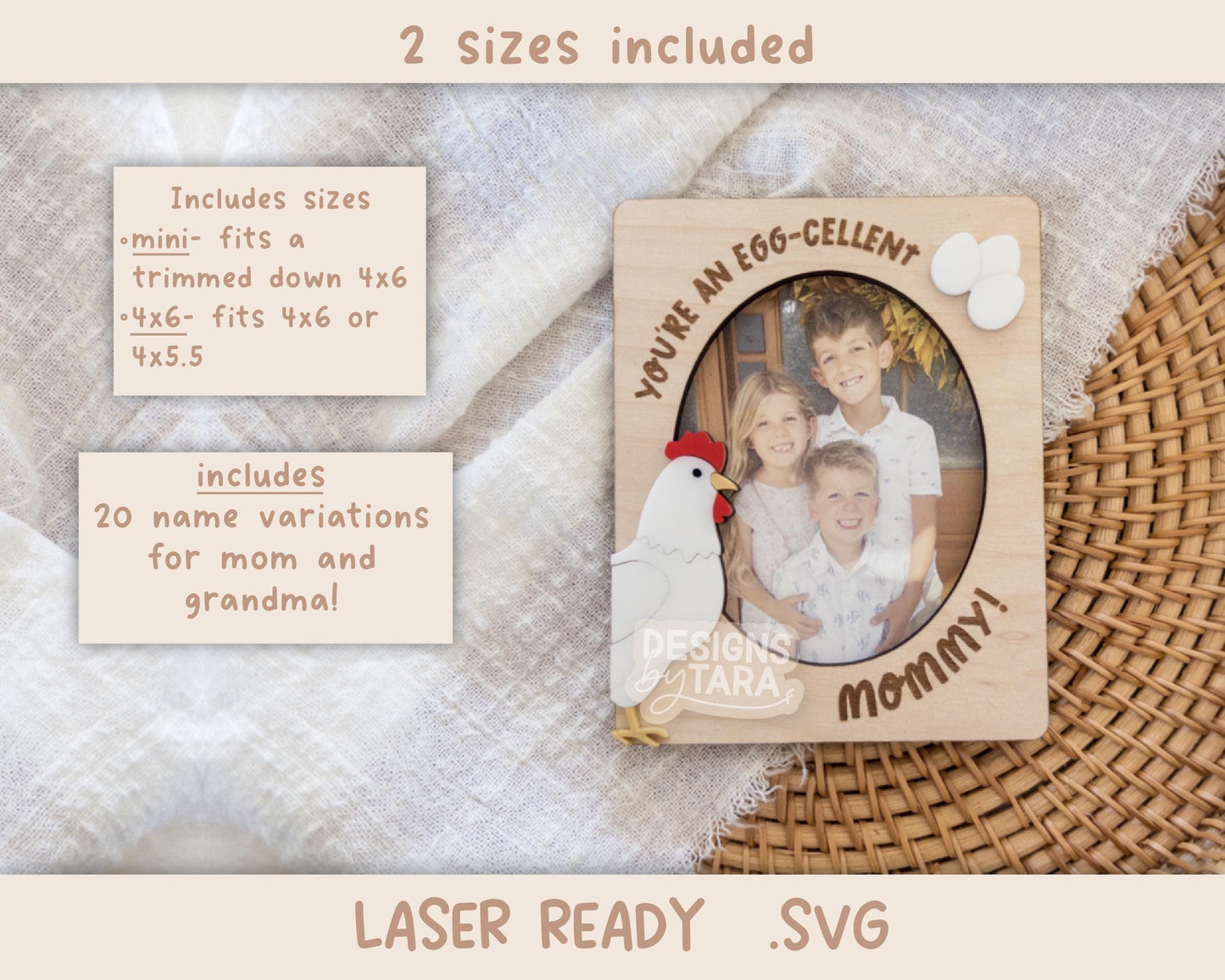 SVG Laser mothers day best mom ever chicken frame gift for her magnet fridge picture frame file, gift grandma file glowforge, laser ready