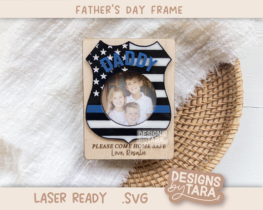 SVG Laser dad fathers day police officer, come home safe frame gift for him magnet fridge picture frame file glowforge, laser ready
