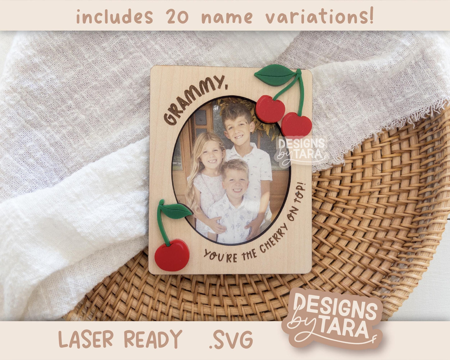 SVG Laser mothers day best mom ever cherry frame gift for her magnet fridge picture frame file, gift for grandma file glowforge, laser ready