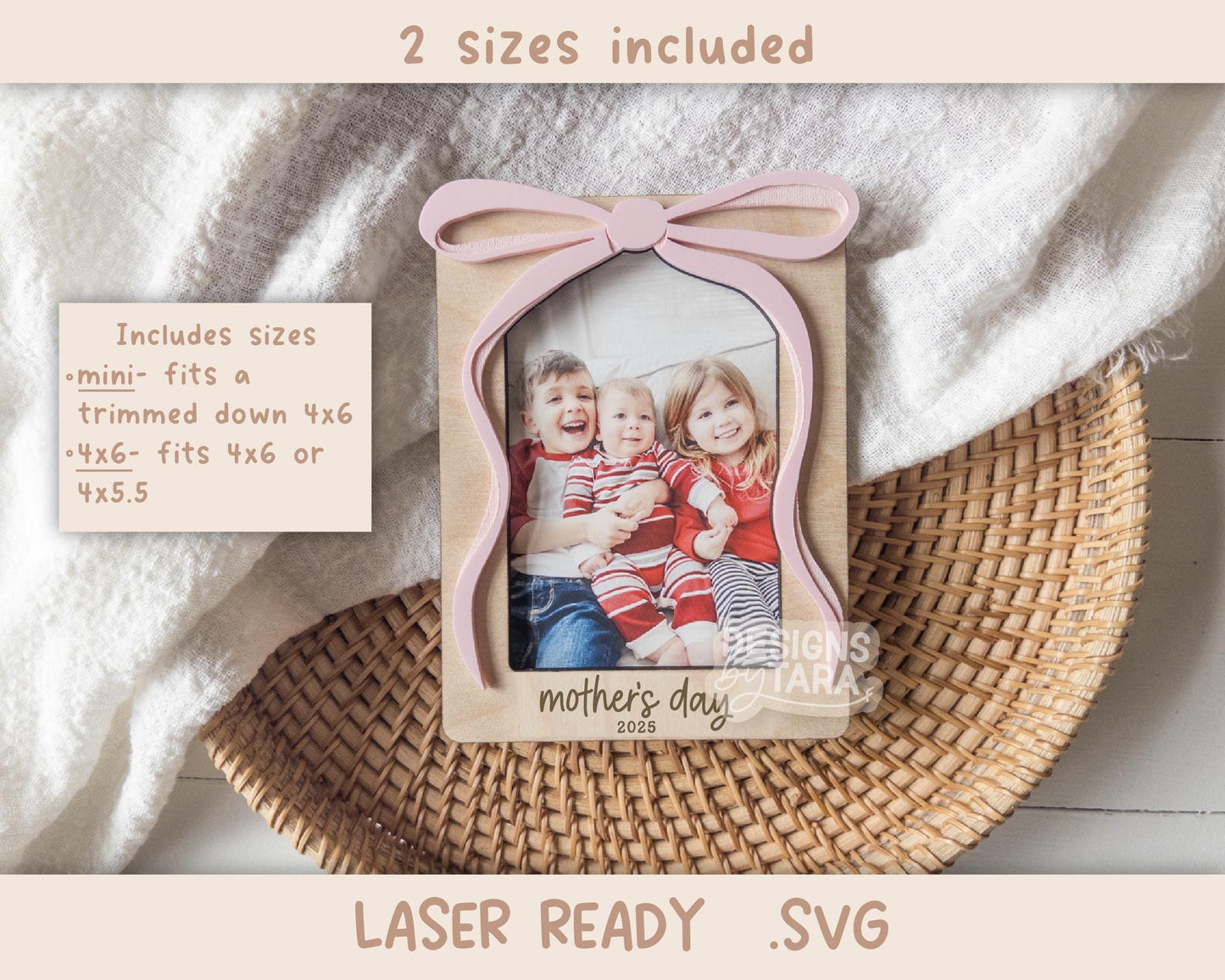 SVG Laser mothers day best mom ever bow frame gift for her magnet fridge picture frame file, gift for grandma file glowforge, laser ready
