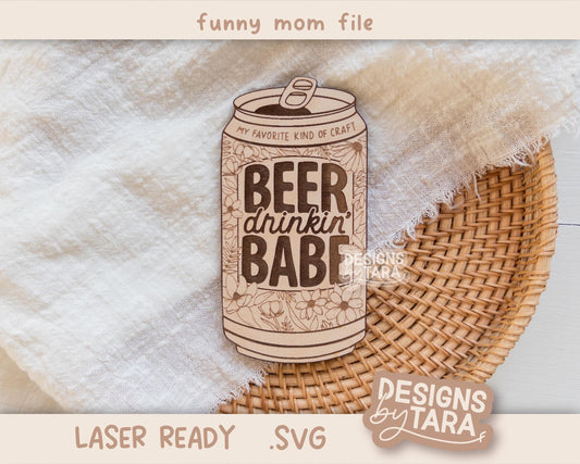 SVG beer babe beer can funny mothers day - glowforge, laser ready, floral engraving, beer drinking babe, craft beer, craft pun