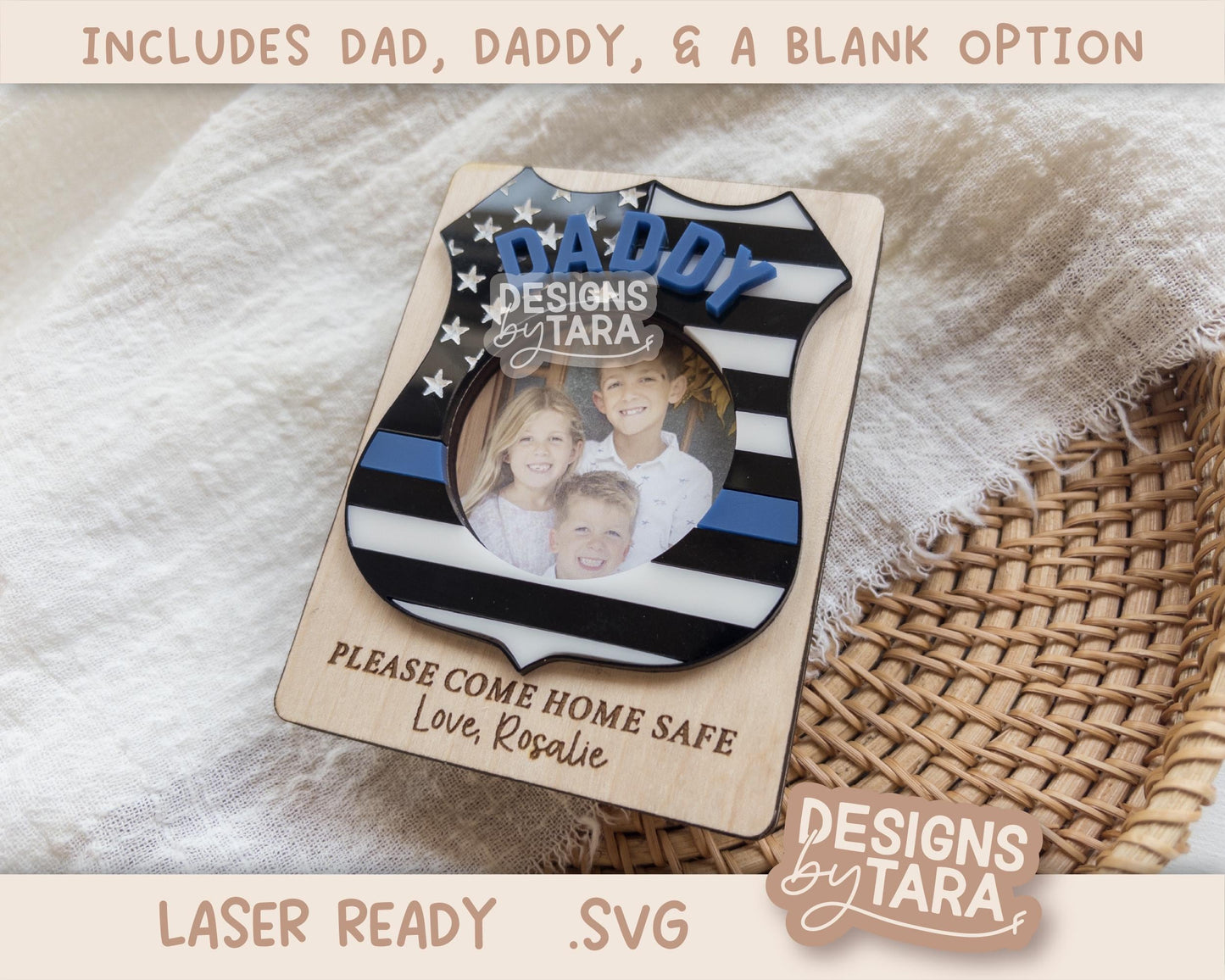 SVG Laser dad fathers day police officer, come home safe frame gift for him magnet fridge picture frame file glowforge, laser ready
