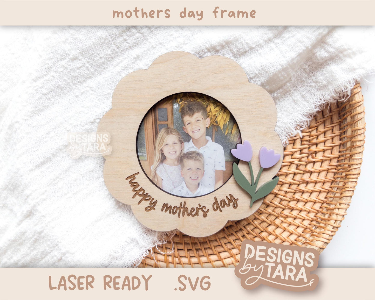 Mother’s Day Frame SVG | Laser Cut Flower Photo Frame for Mom | Glowforge xTool File | DIY Wood Gift | Laser Ready Digital Download