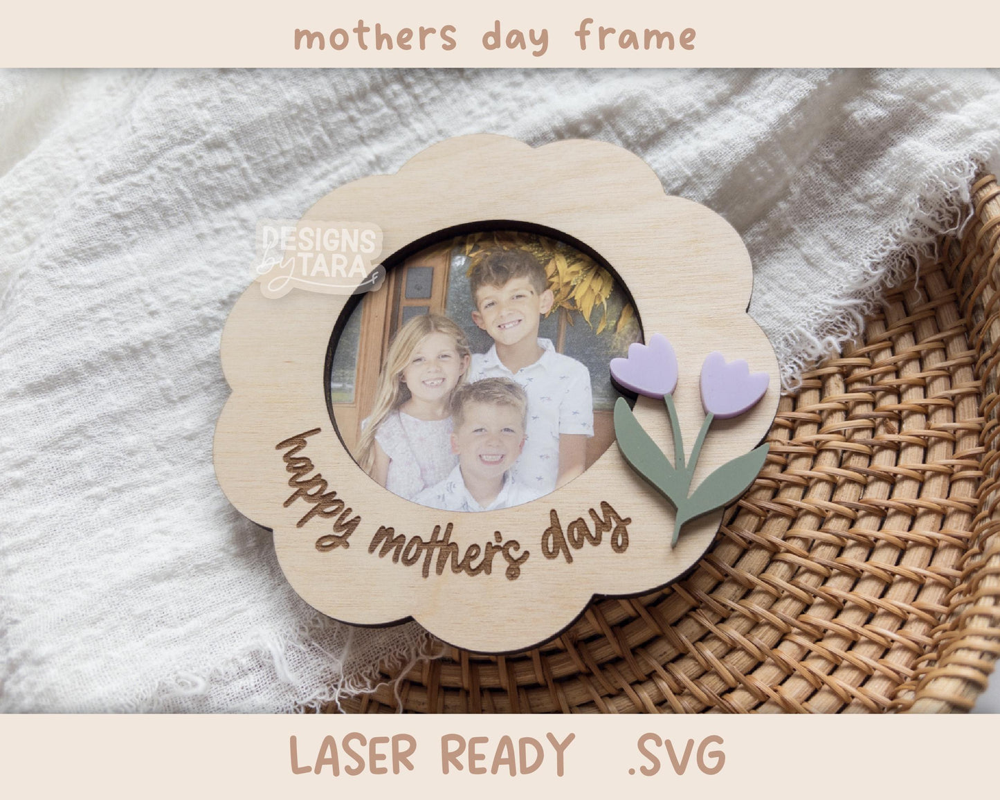 Mother’s Day Frame SVG | Laser Cut Flower Photo Frame for Mom | Glowforge xTool File | DIY Wood Gift | Laser Ready Digital Download