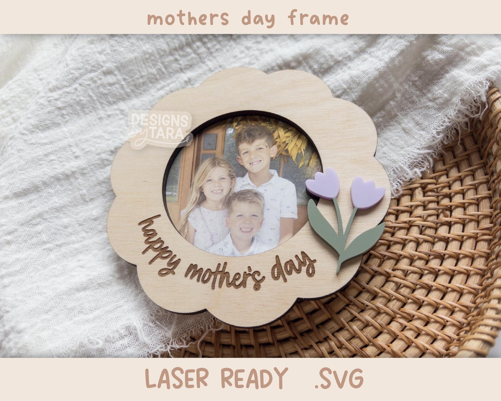 Mother’s Day Frame SVG | Laser Cut Flower Photo Frame for Mom | Glowforge xTool File | DIY Wood Gift | Laser Ready Digital Download