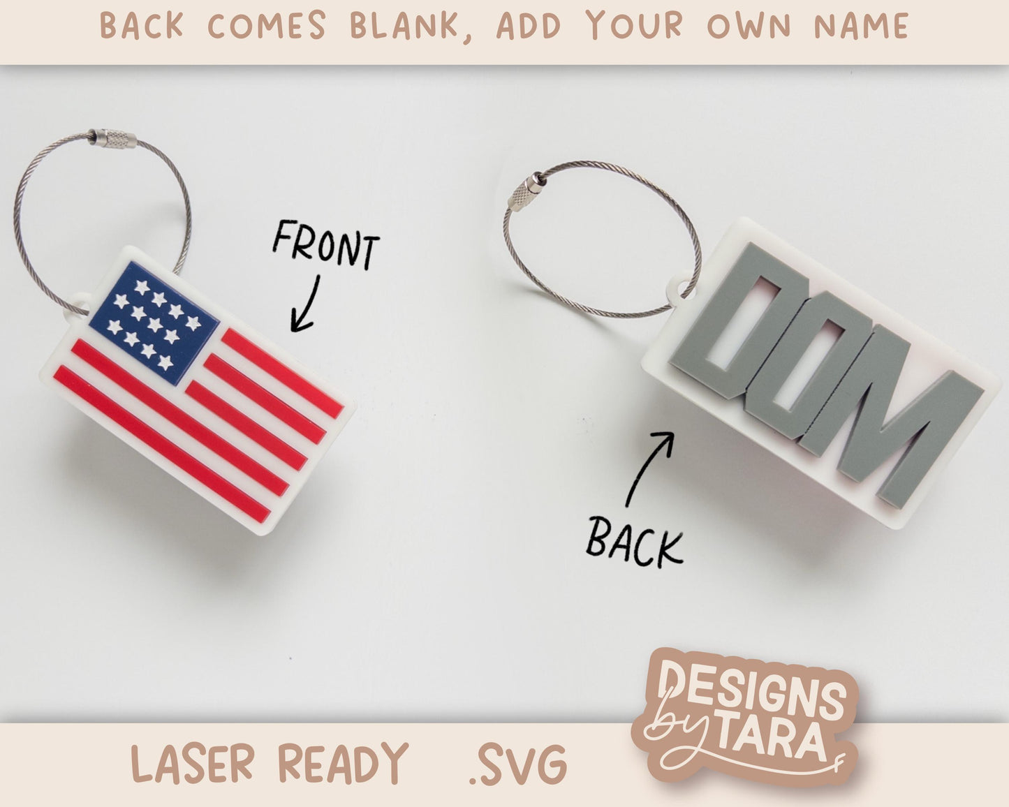 American Flag Name Tag keychain SVG | Patriotic Bag Charm Luggage Tag Sign for Lasers | Boy Nursery Decor | Glowforge xTool Digital File