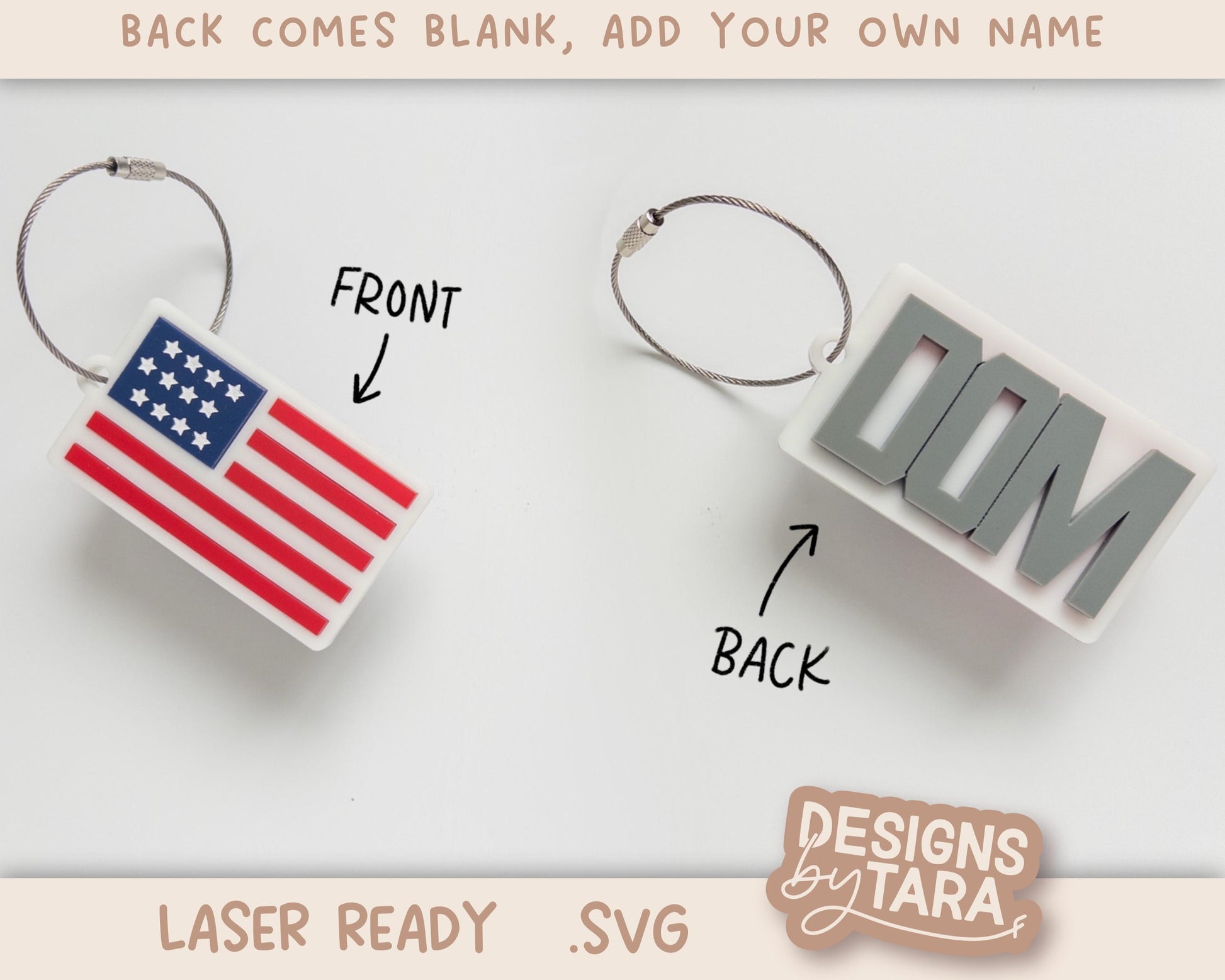American Flag Name Tag keychain SVG | Patriotic Bag Charm Luggage Tag Sign for Lasers | Boy Nursery Decor | Glowforge xTool Digital File