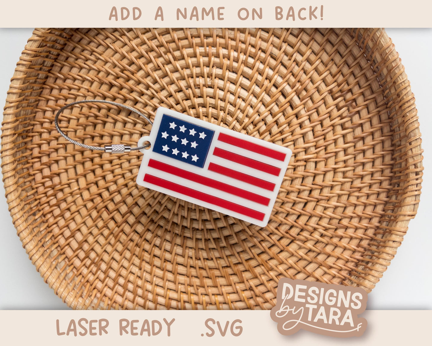 American Flag Name Tag keychain SVG | Patriotic Bag Charm Luggage Tag Sign for Lasers | Boy Nursery Decor | Glowforge xTool Digital File