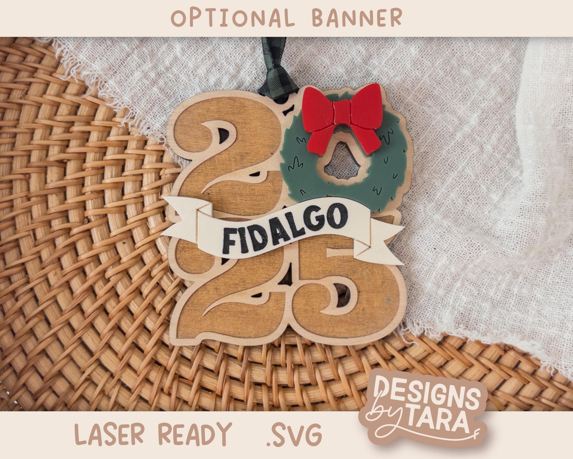 Family Christmas Wreath Ornament 2025 SVG | Laser Cut Holiday Name Tag File | Glowforge xTool DIY Gift 2025 Digital File