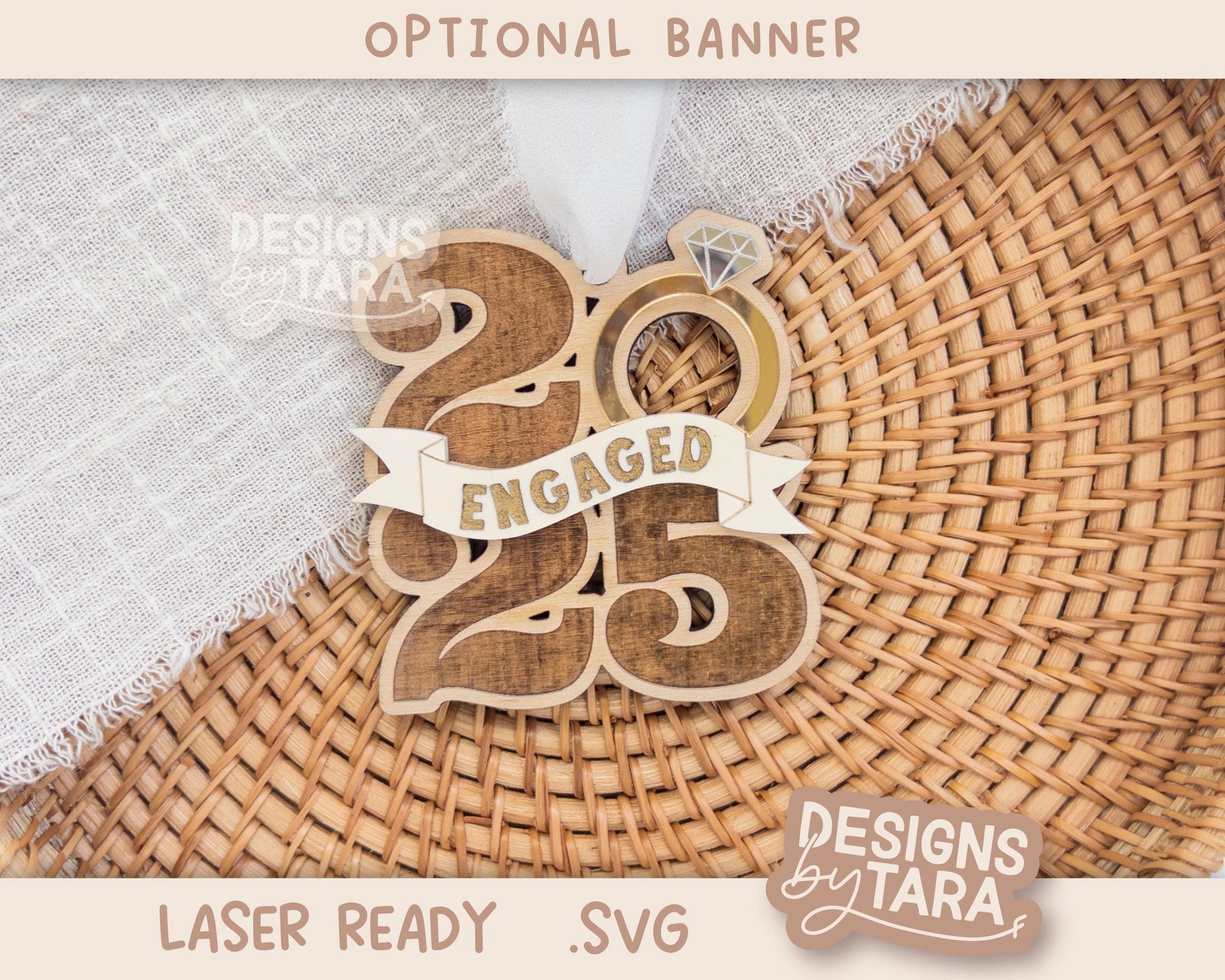 Engaged Married Christmas Wreath Ornament SVG | Laser Cut Holiday Name Tag File | Glowforge xTool DIY Gift 2025 Digital File