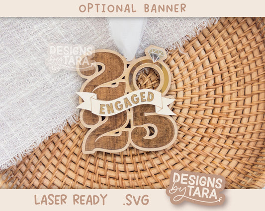 Engaged Married Christmas Wreath Ornament SVG | Laser Cut Holiday Name Tag File | Glowforge xTool DIY Gift 2025 Digital File