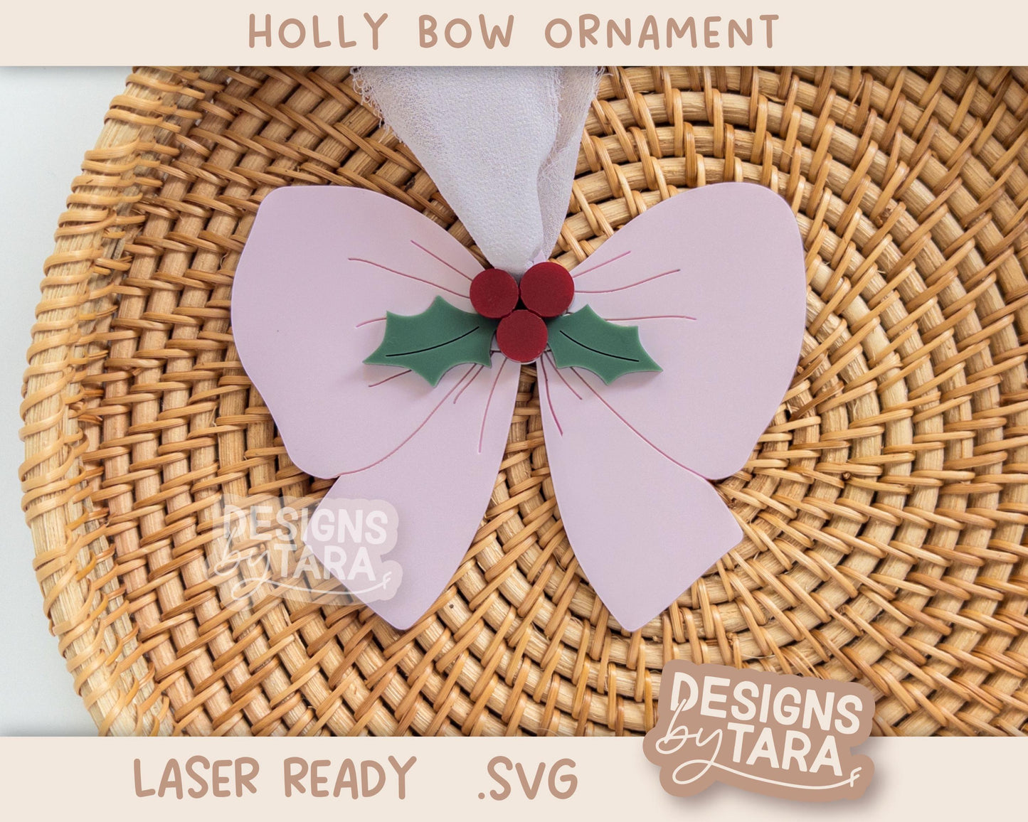Bow Christmas Ornament SVG Girl | Holly Laser Cut Holiday Name Tag File | Glowforge xTool DIY Gift 2025 Digital File