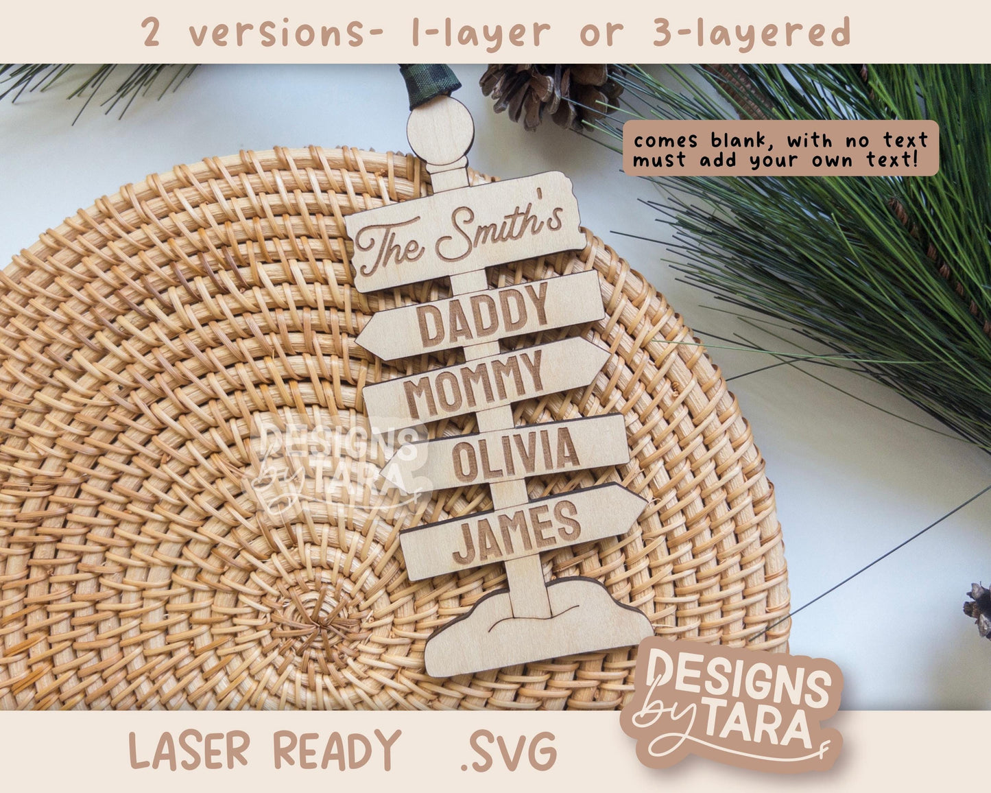 Family Christmas North Pole Names Sign SVG | Laser Cut Holiday Name Tag File | Glowforge xTool DIY Gift 2025 Digital File