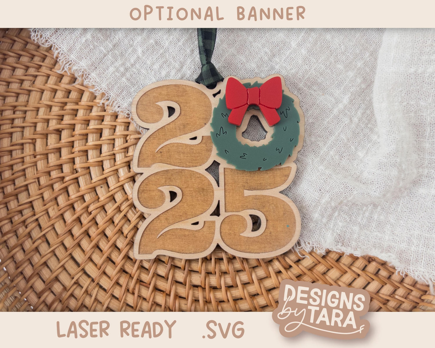 Family Christmas Wreath Ornament 2025 SVG | Laser Cut Holiday Name Tag File | Glowforge xTool DIY Gift 2025 Digital File