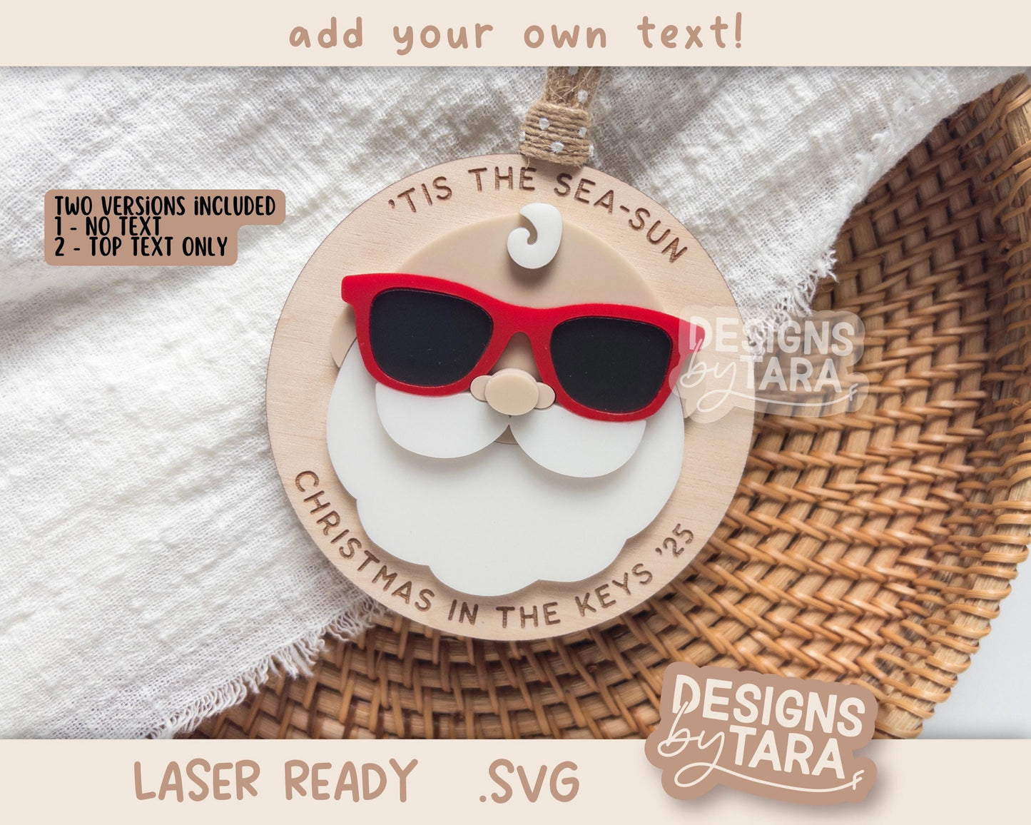 Family Christmas Vacation Ornament Names SVG | Laser Cut Holiday Sunglasses Santa File | Glowforge xTool DIY Gift 2025 Digital File