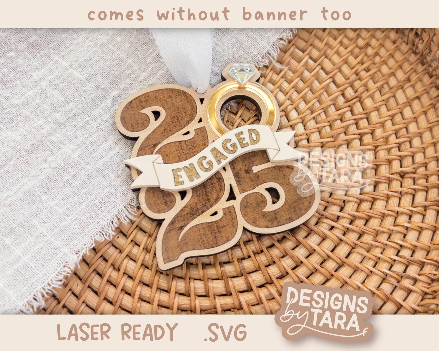 Engaged Married Christmas Wreath Ornament SVG | Laser Cut Holiday Name Tag File | Glowforge xTool DIY Gift 2025 Digital File