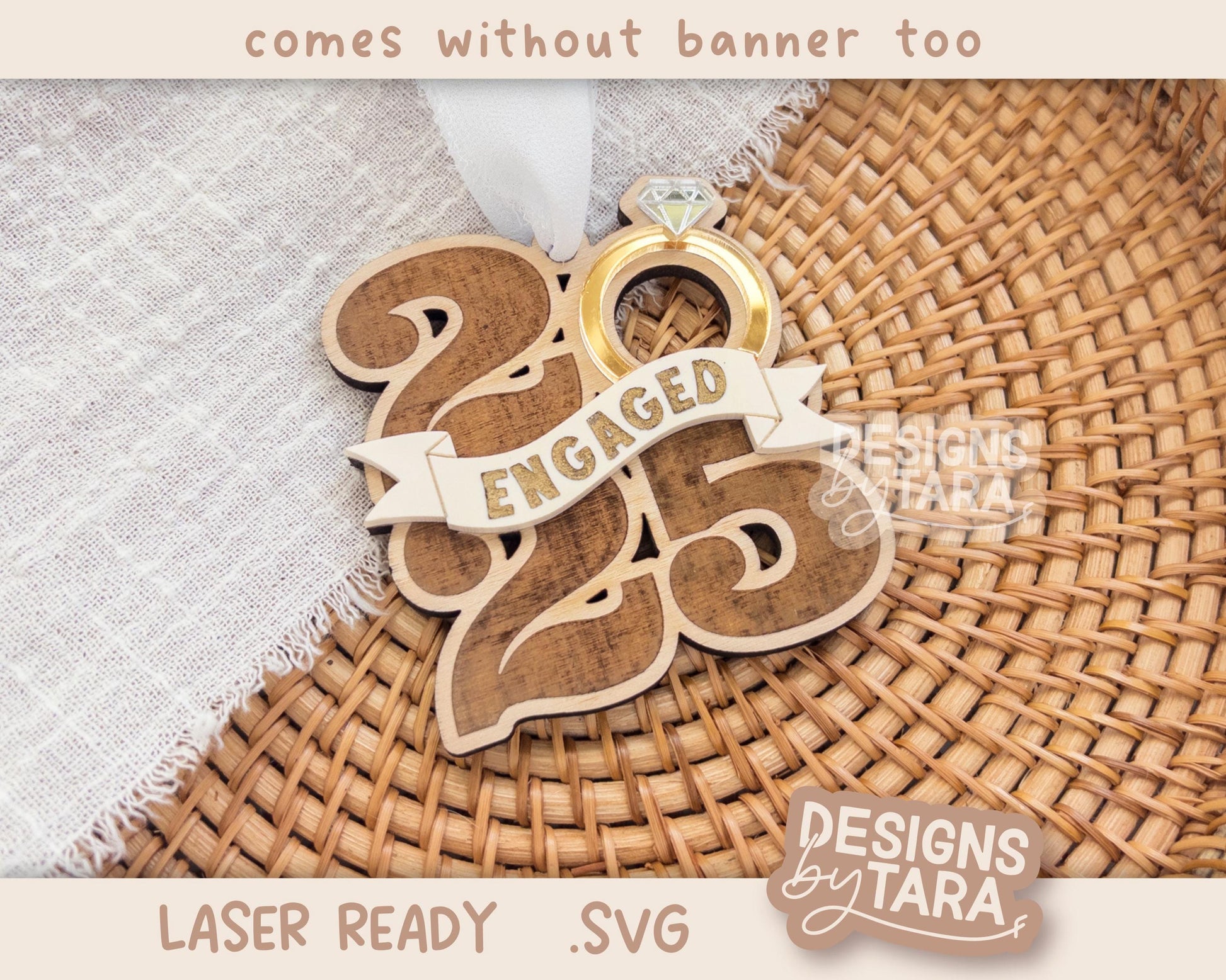 Engaged Married Christmas Wreath Ornament SVG | Laser Cut Holiday Name Tag File | Glowforge xTool DIY Gift 2025 Digital File