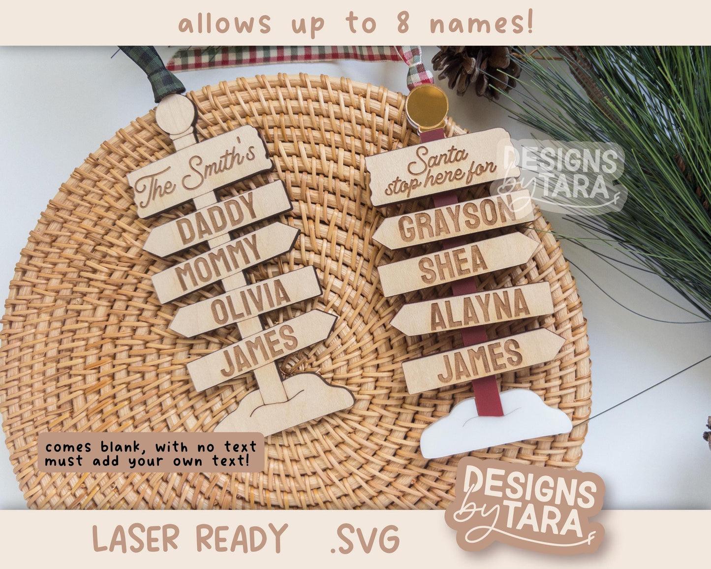 Family Christmas North Pole Names Sign SVG | Laser Cut Holiday Name Tag File | Glowforge xTool DIY Gift 2025 Digital File