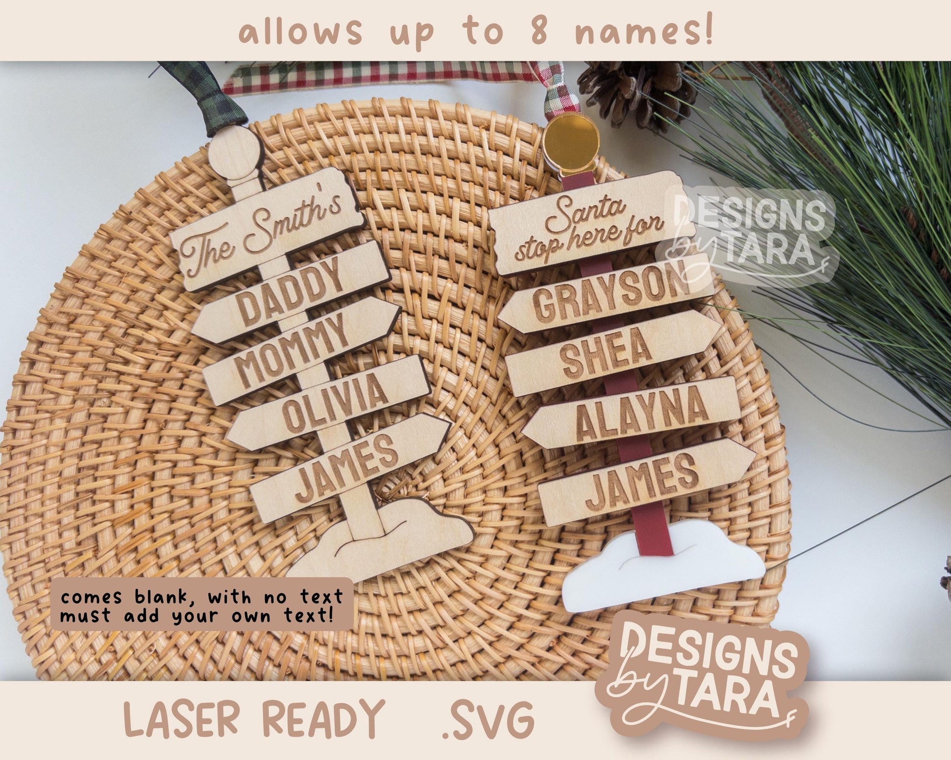 Family Christmas North Pole Names Sign SVG | Laser Cut Holiday Name Tag File | Glowforge xTool DIY Gift 2025 Digital File